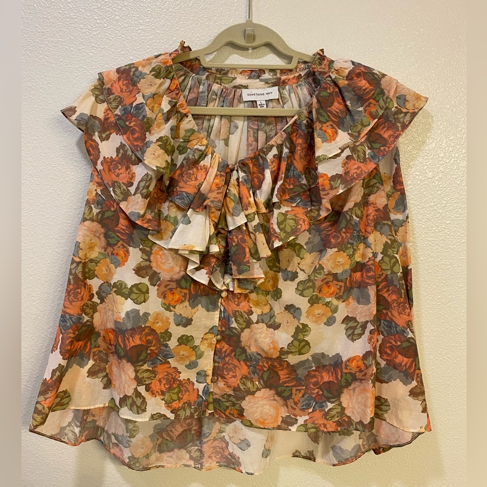 Something Navy Floral Ruffle Blouse